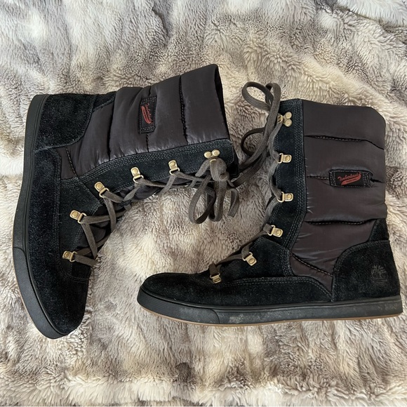Timberland EUC Black Suede Deering Puffer Winter Boots Size 10 - Picture 3 of 10